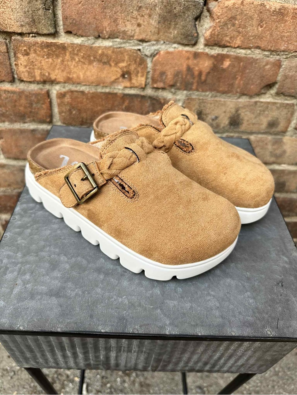 NEW Very G Slip-On Clogs in Tan with Buckle